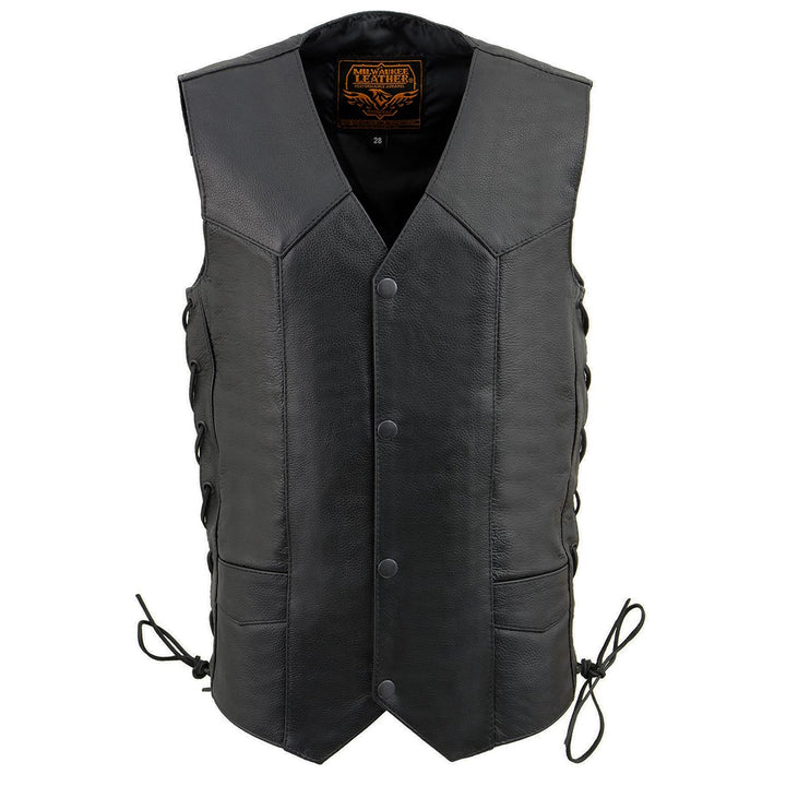 Milwaukee Leather LKY3860 Youth Size Black Leather Motorcycle Riders Vest w/ Side Lace