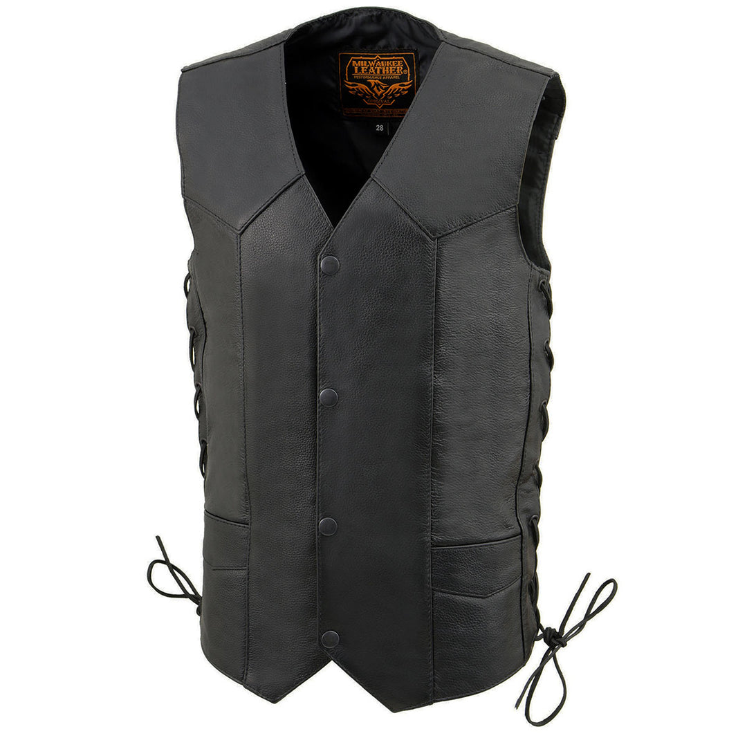 Milwaukee Leather LKY3860 Youth Size Black Leather Motorcycle Riders Vest w/ Side Lace