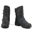 MMCC MB253 Women's Cameo Black Leather Biker Boots - Riding Footwear