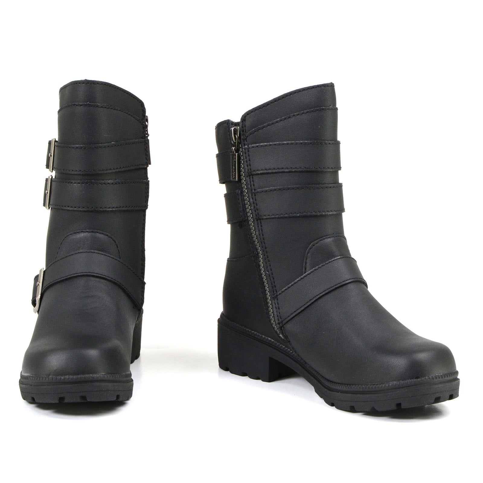 MMCC MB253 Women's Cameo Black Leather Biker Boots - Riding Footwear