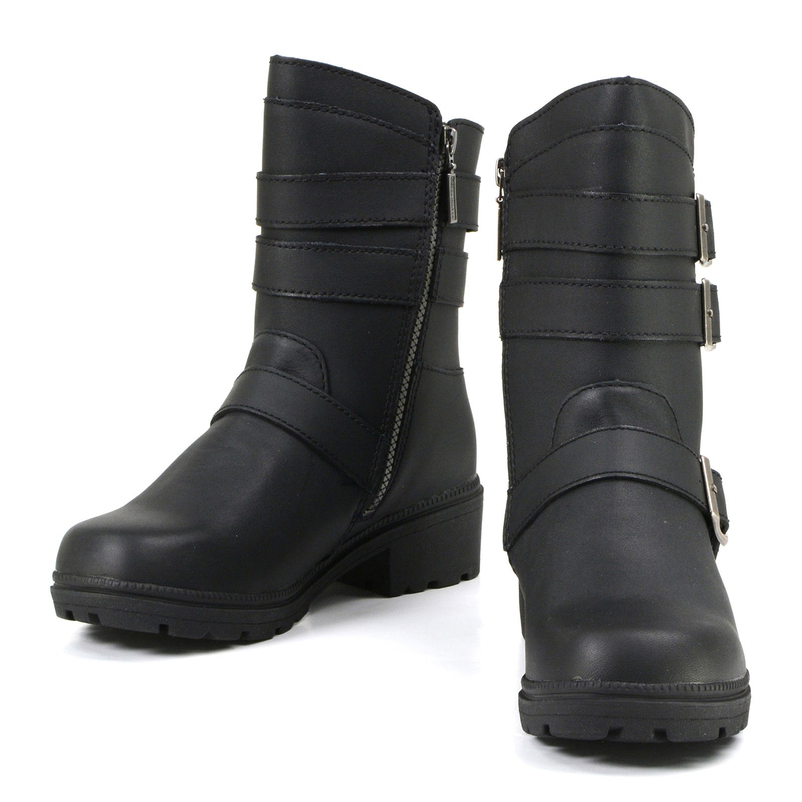 MMCC MB253 Women's Cameo Black Leather Biker Boots - Riding Footwear