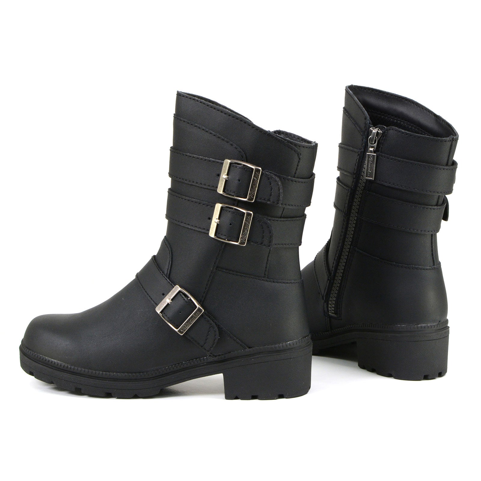 MMCC MB253 Women's Cameo Black Leather Biker Boots - Riding Footwear