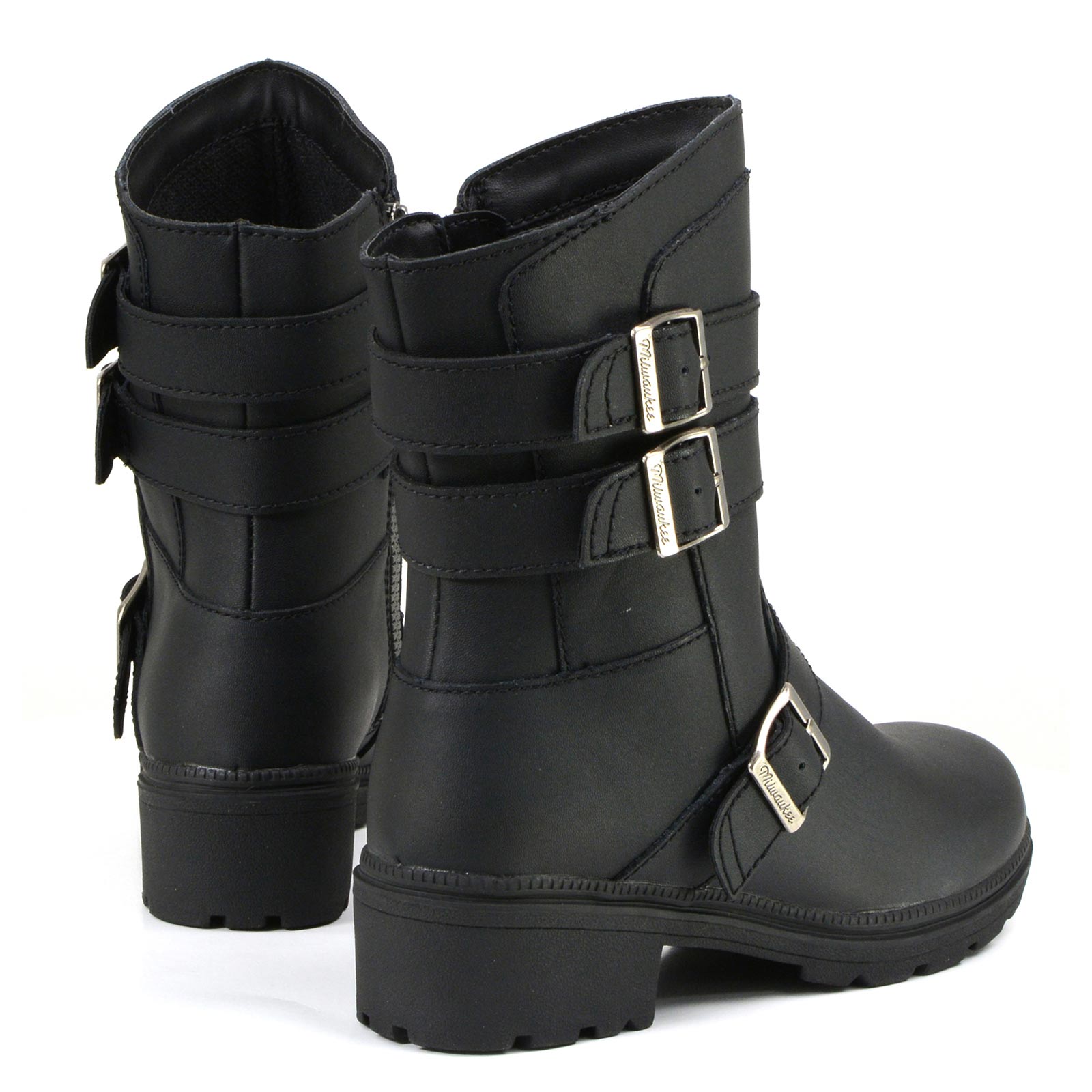 MMCC MB253 Women's Cameo Black Leather Biker Boots - Riding Footwear