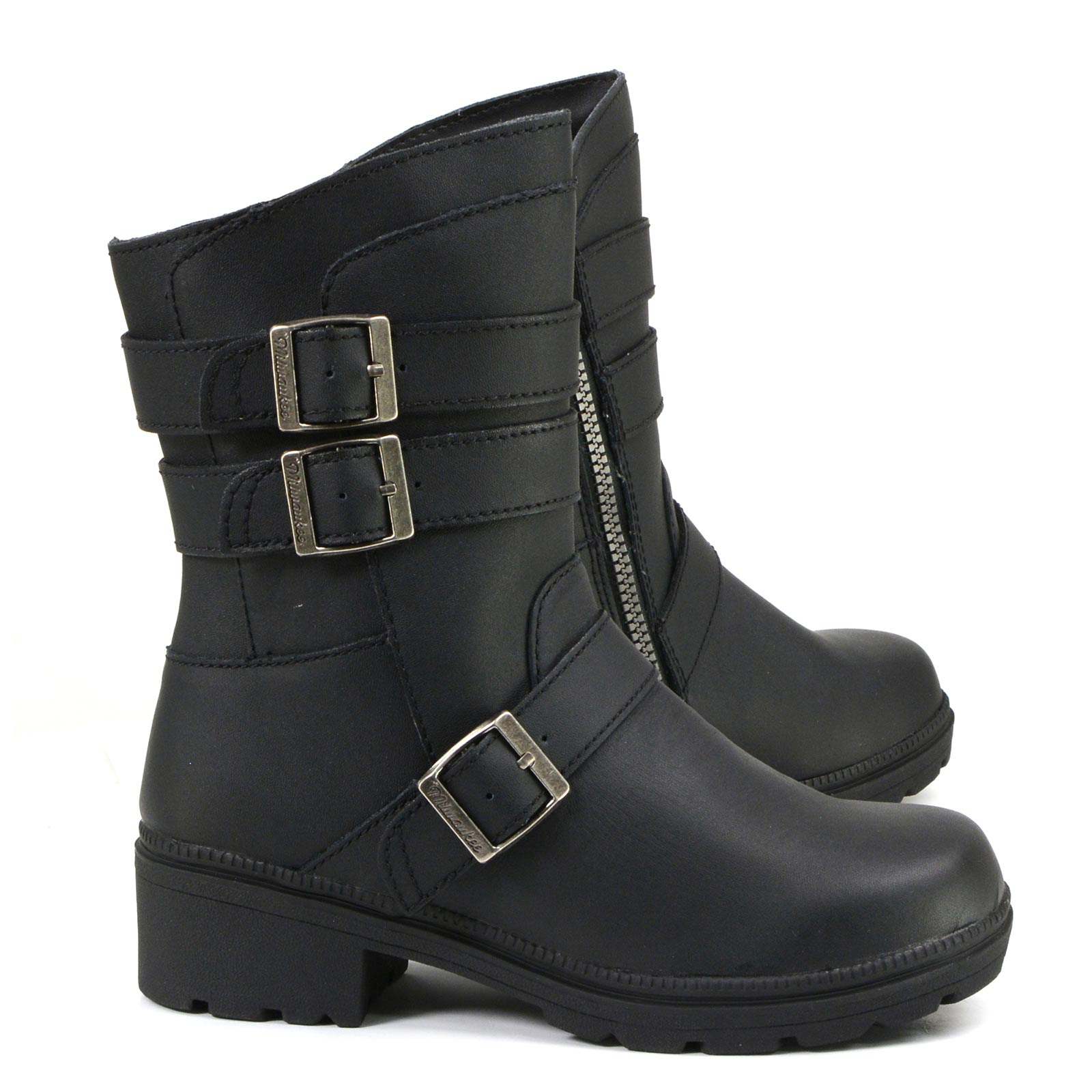 MMCC MB253 Women's Cameo Black Leather Biker Boots - Riding Footwear