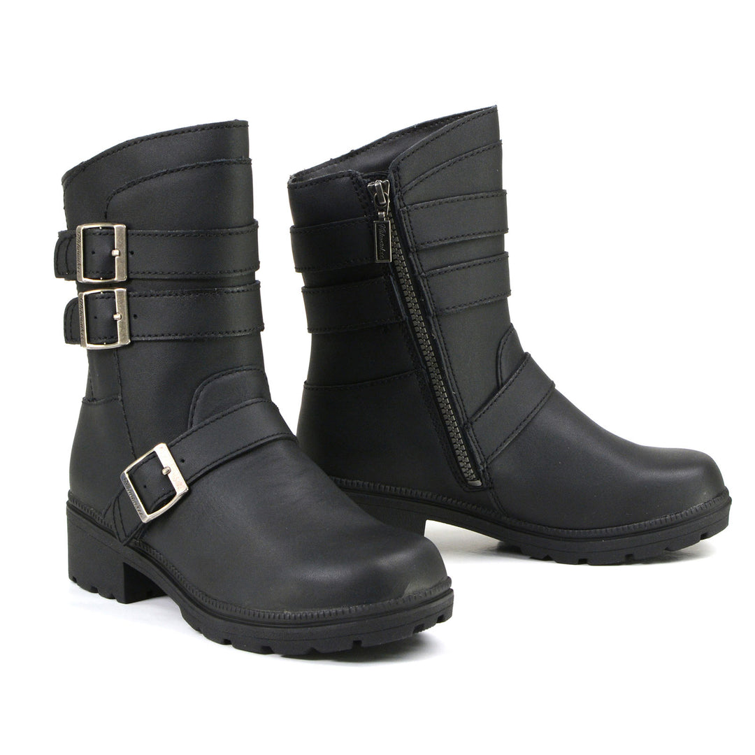 MMCC MB253 Women's Cameo Black Leather Biker Boots - Riding Footwear