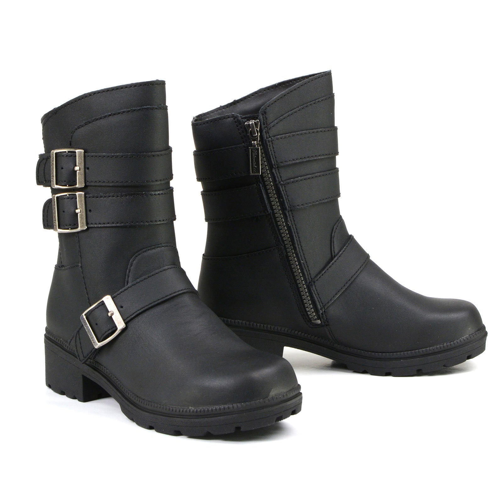 MMCC MB253 Women's Cameo Black Leather Biker Boots - Riding Footwear