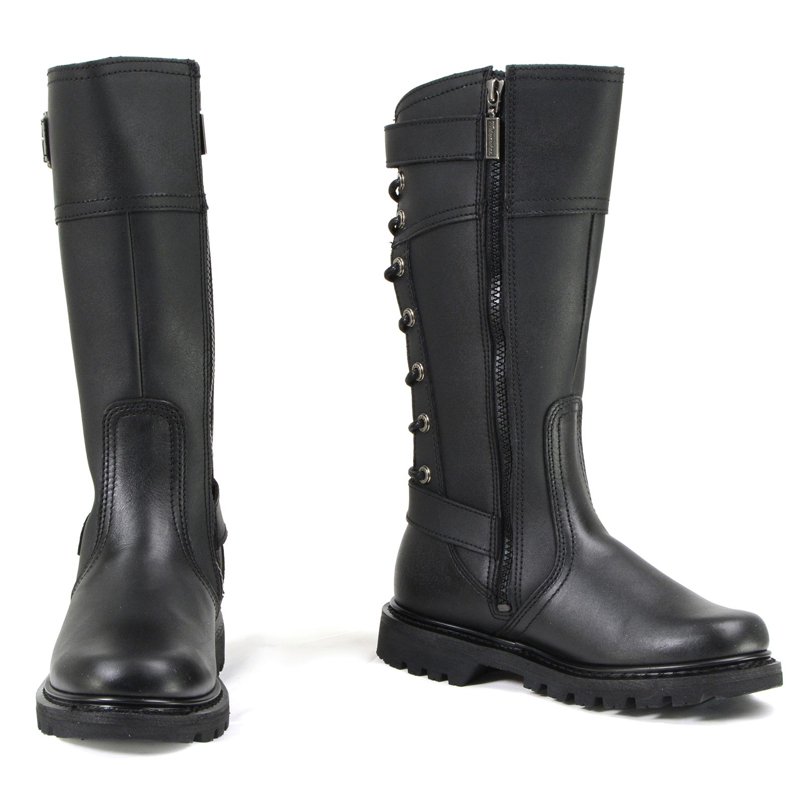 MMCC MB255 Women's Dream Girl Black Leather Biker Boots - Riding Footwear