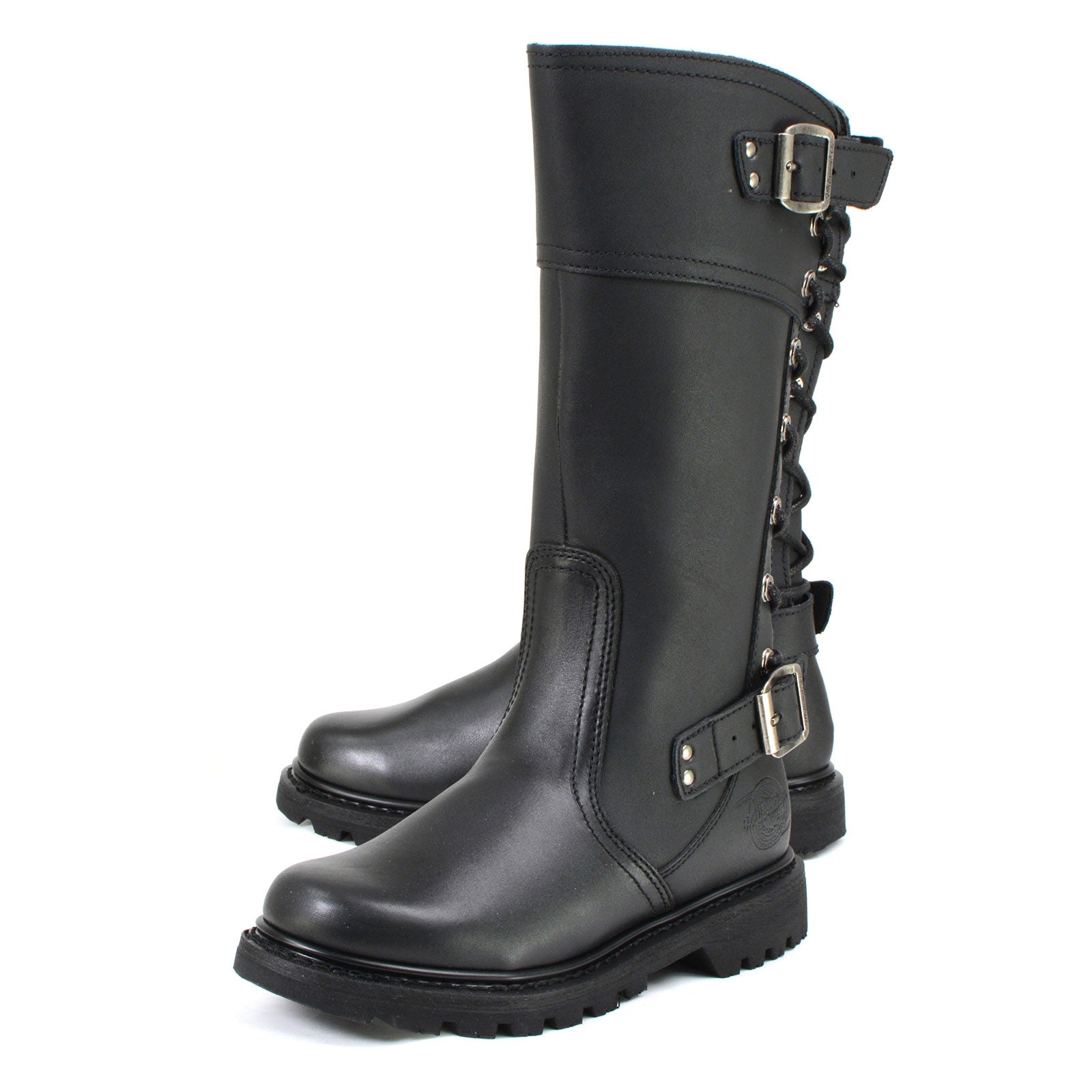 MMCC MB255 Women's Dream Girl Black Leather Biker Boots - Riding Footwear