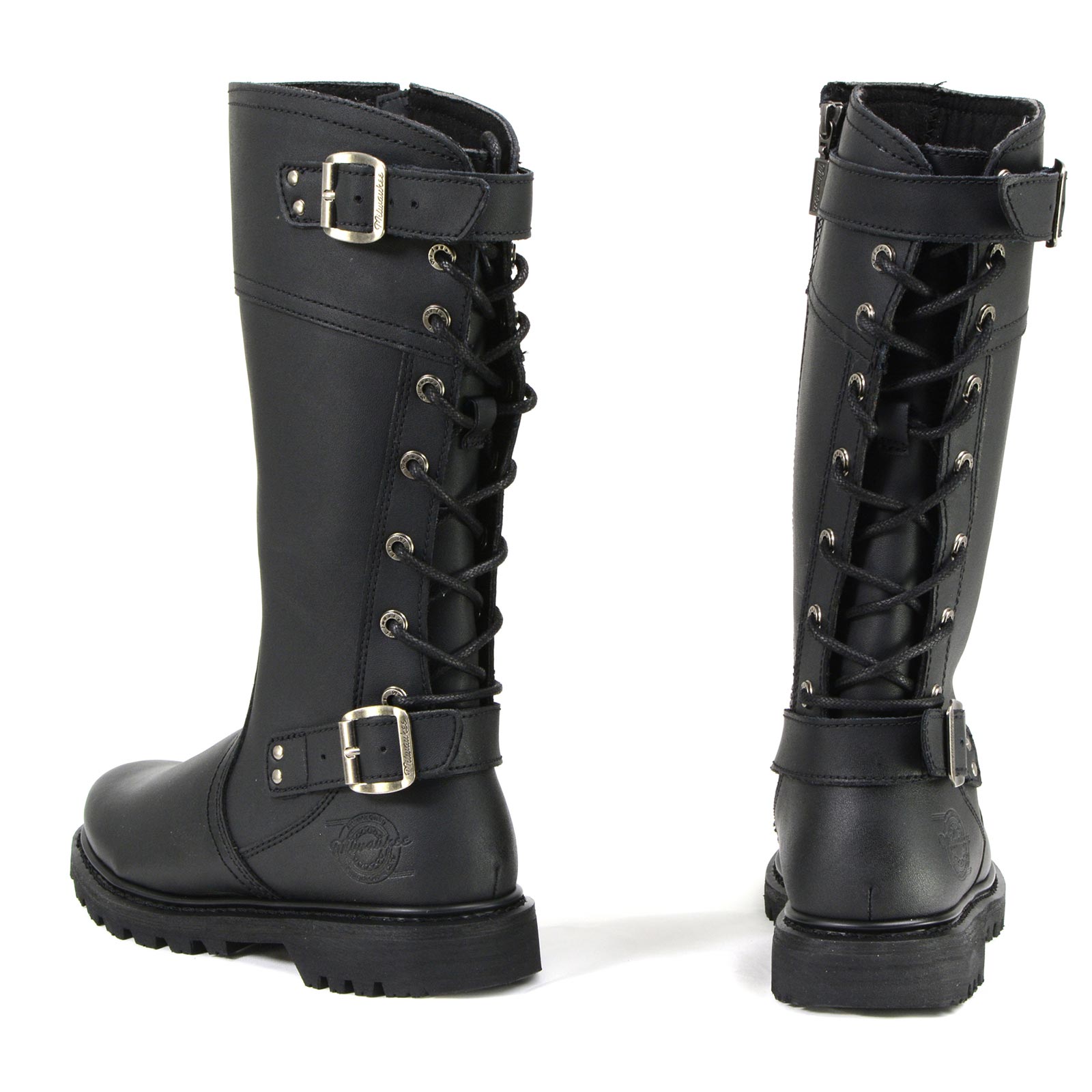 MMCC MB255 Women's Dream Girl Black Leather Biker Boots - Riding Footwear