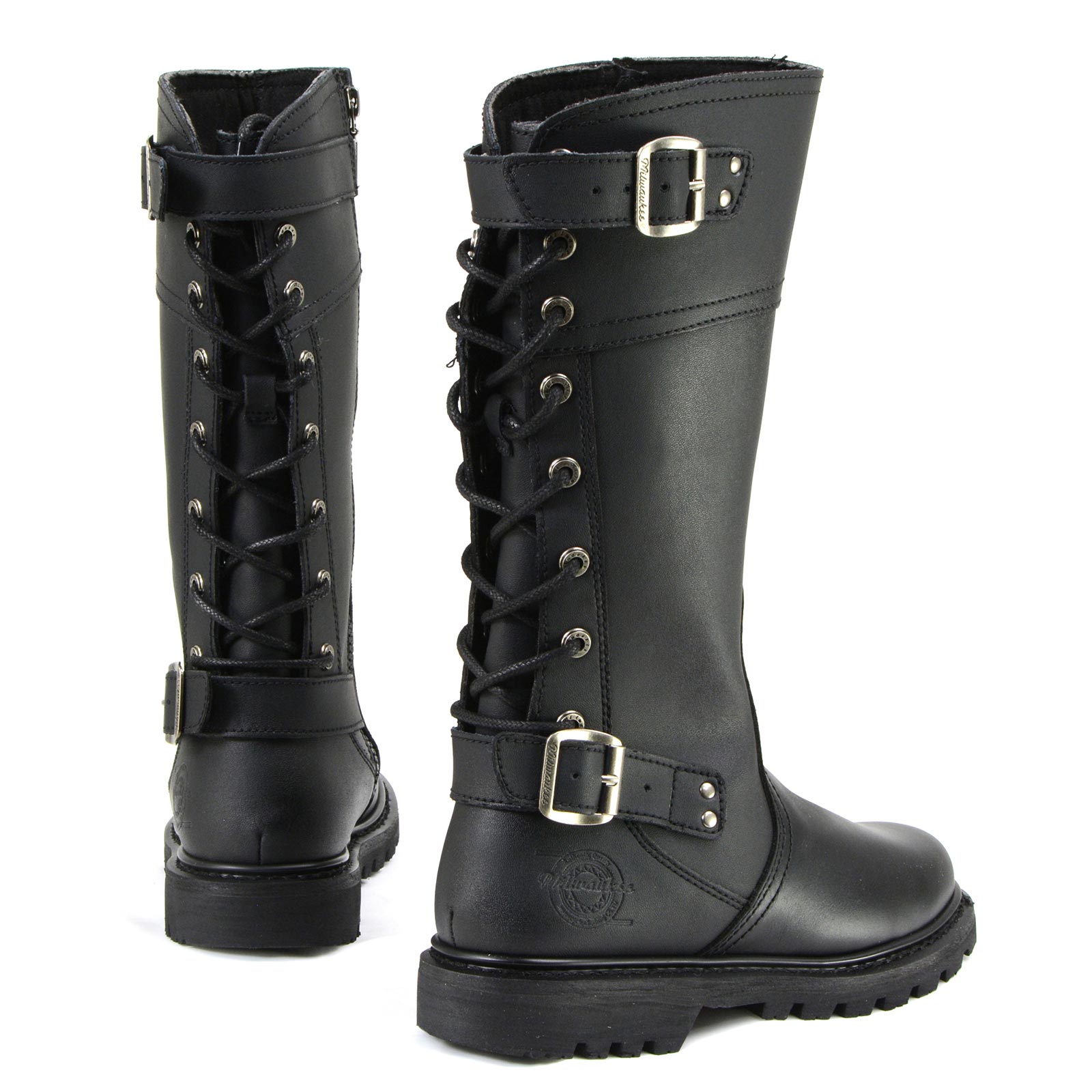 MMCC MB255 Women's Dream Girl Black Leather Biker Boots - Riding Footwear
