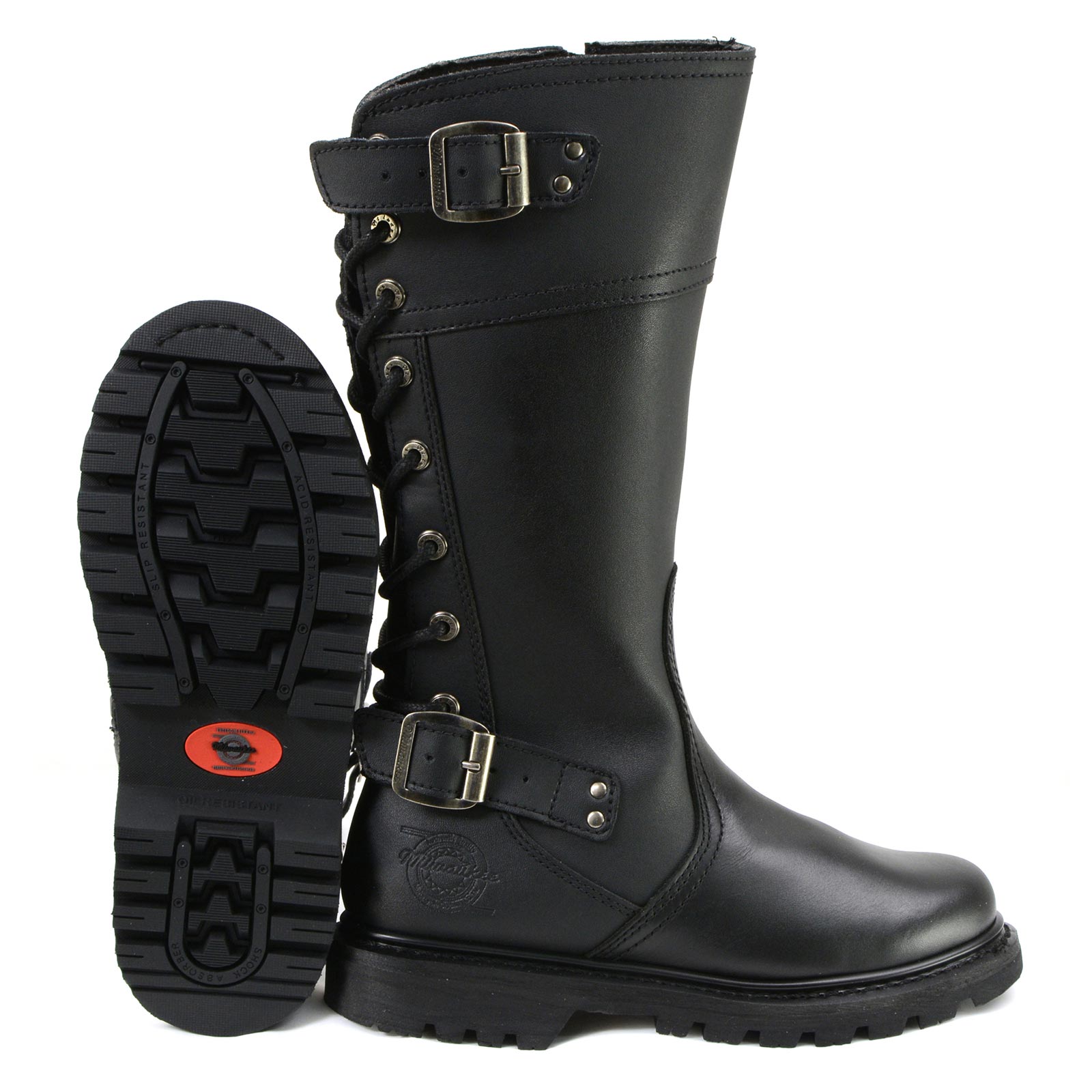 MMCC MB255 Women's Dream Girl Black Leather Biker Boots - Riding Footwear