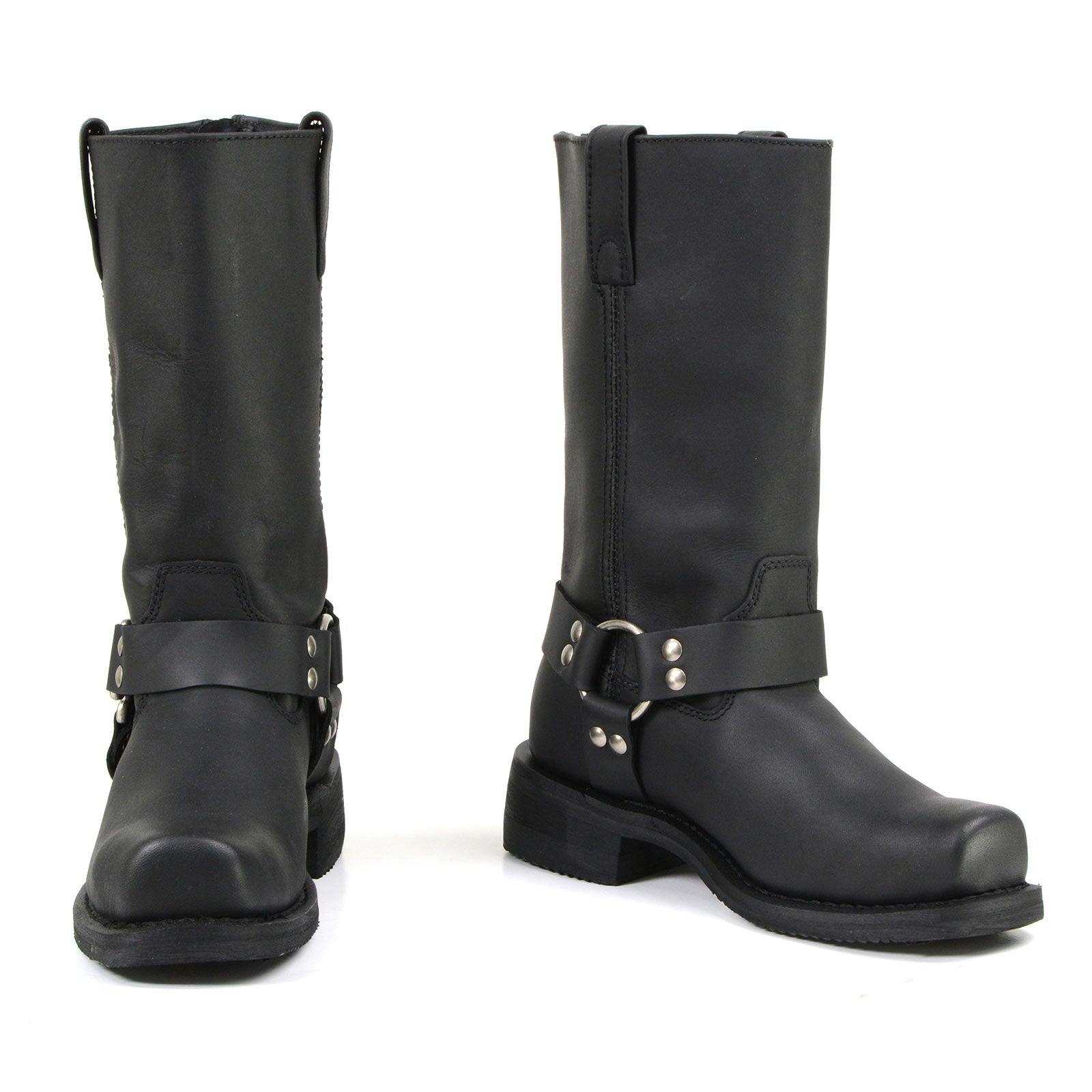 MMCC MB410 Men's Classic Harness Black Leather Biker Boots - Riding Footwear
