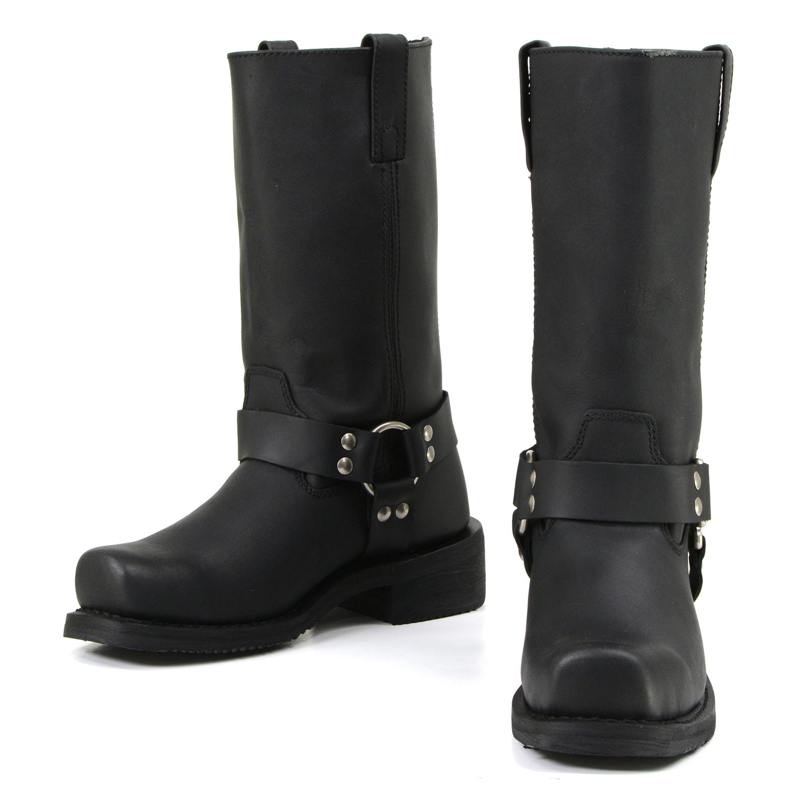 MMCC MB410 Men's Classic Harness Black Leather Biker Boots - Riding Footwear