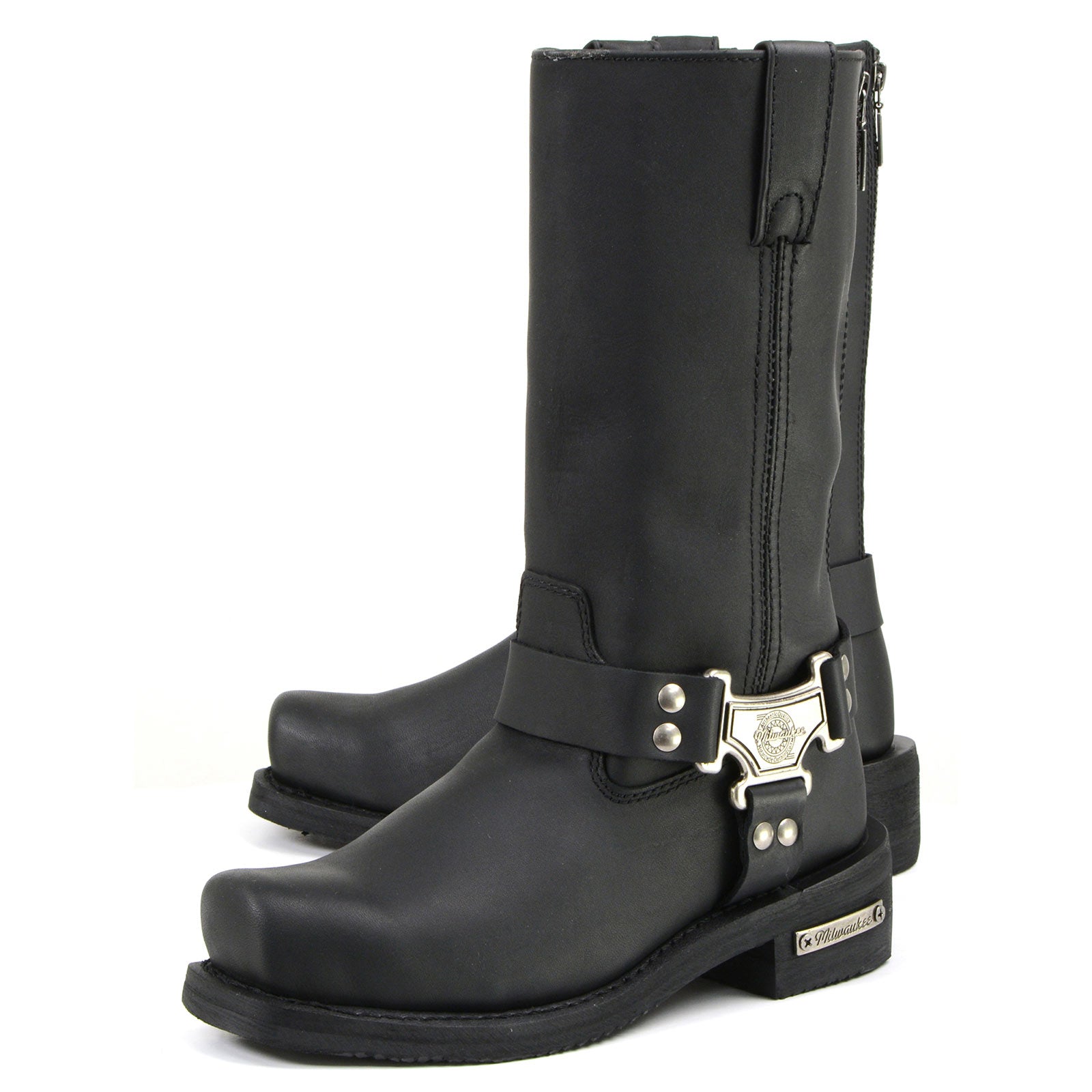 MMCC MB410 Men's Classic Harness Black Leather Biker Boots - Riding Footwear