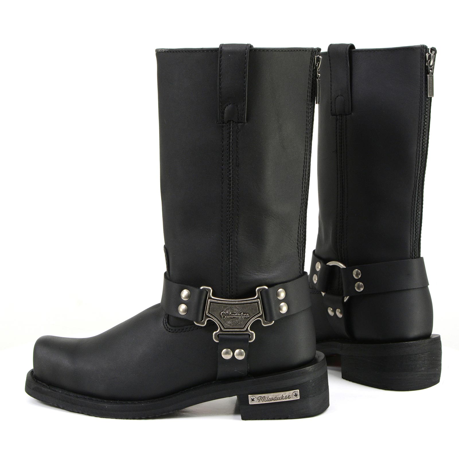 MMCC MB410 Men's Classic Harness Black Leather Biker Boots - Riding Footwear