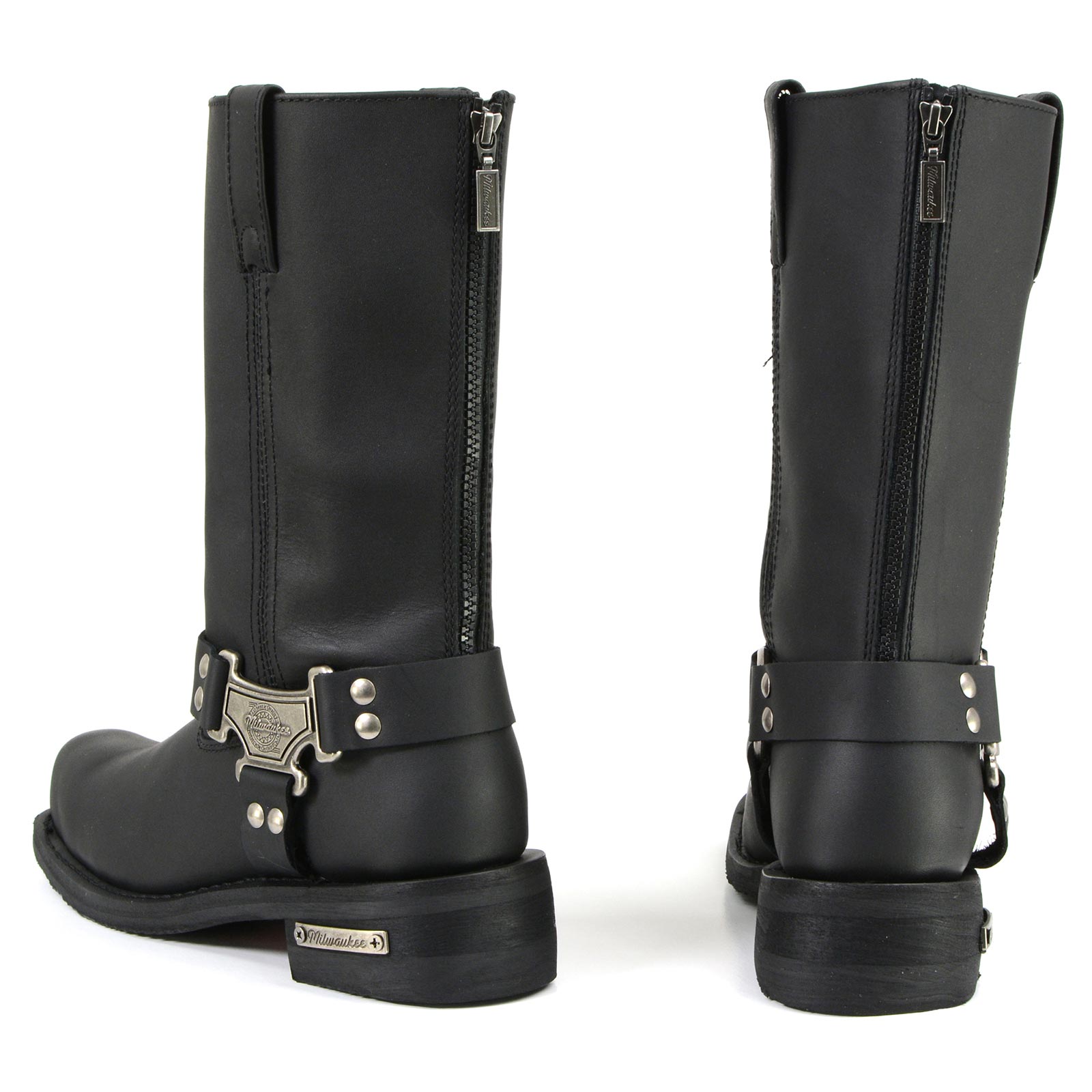 MMCC MB410 Men's Classic Harness Black Leather Biker Boots - Riding Footwear