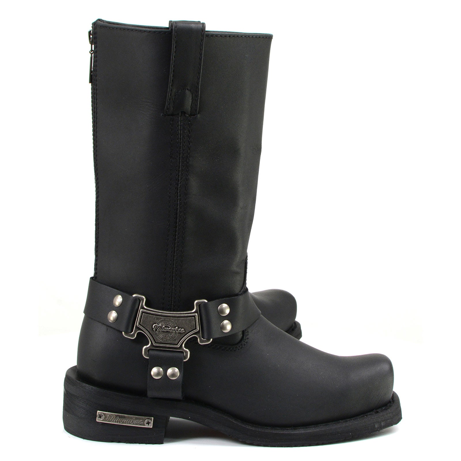 MMCC MB410 Men's Classic Harness Black Leather Biker Boots - Riding Footwear
