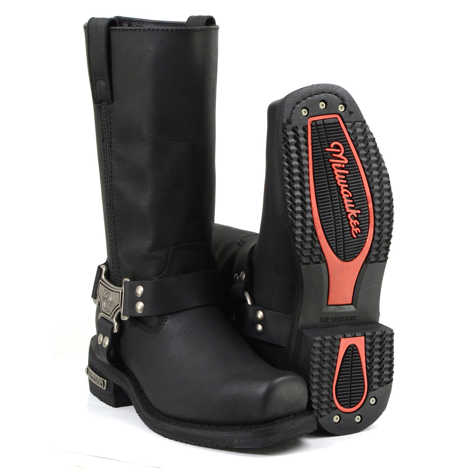 MMCC MB410 Men's Classic Harness Black Leather Biker Boots - Riding Footwear