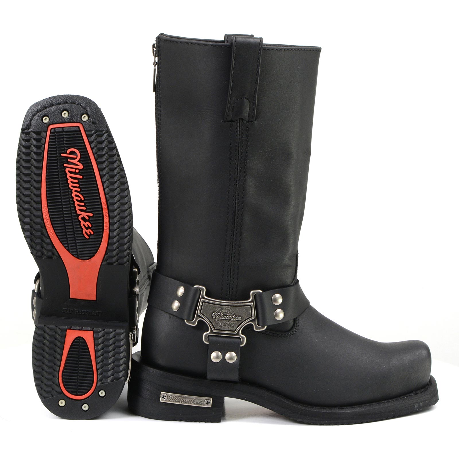 MMCC MB410 Men's Classic Harness Black Leather Biker Boots - Riding Footwear