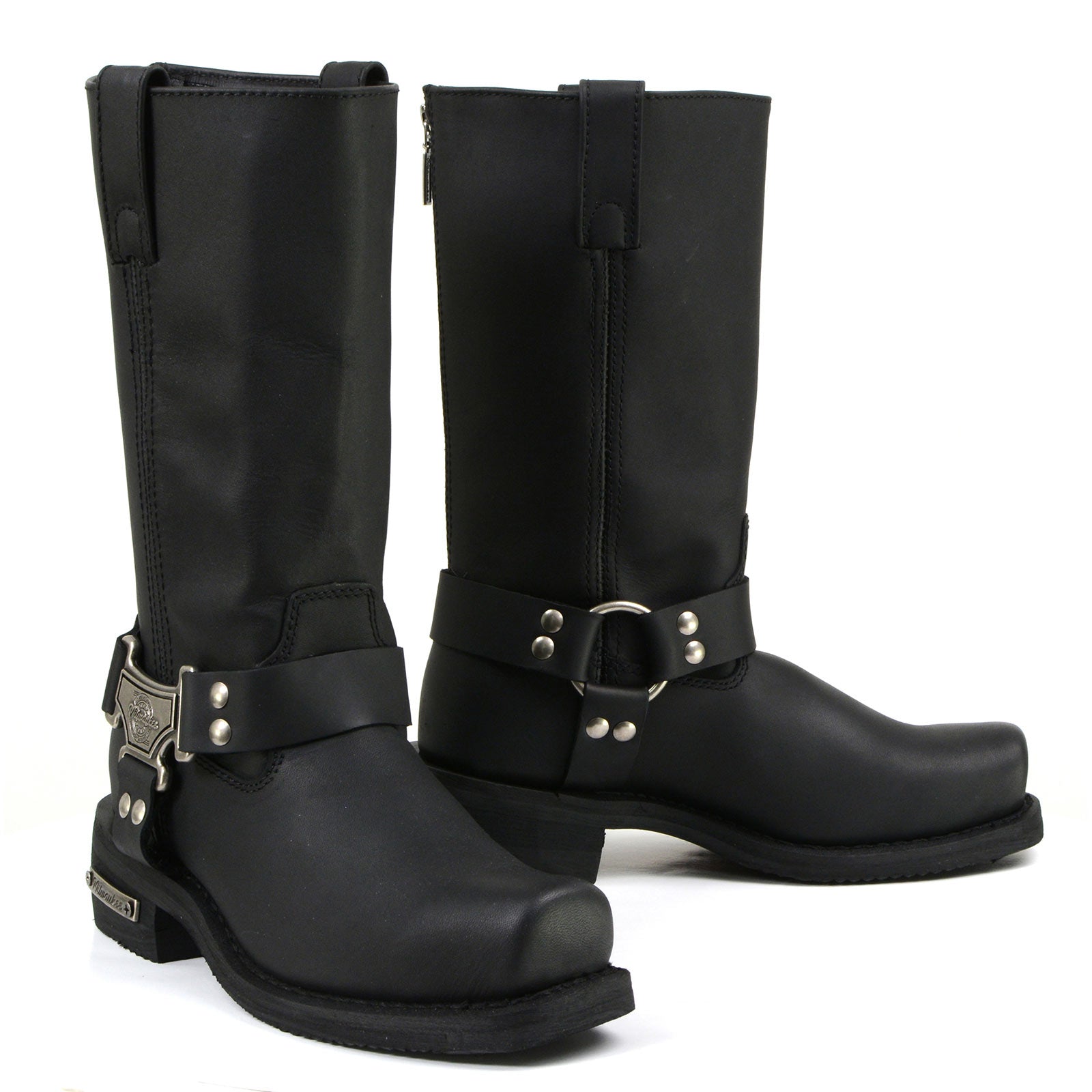 MMCC MB410 Men's Classic Harness Black Leather Biker Boots - Riding Footwear