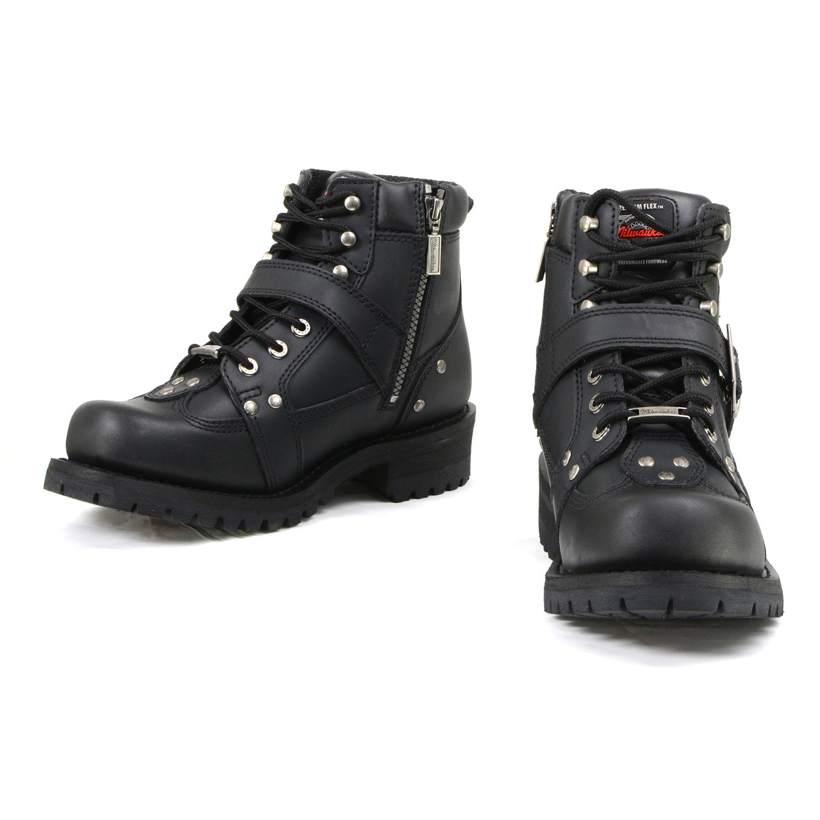MMCC MB433 Men's Road Captain Black Leather Biker Boots - Riding Footwear