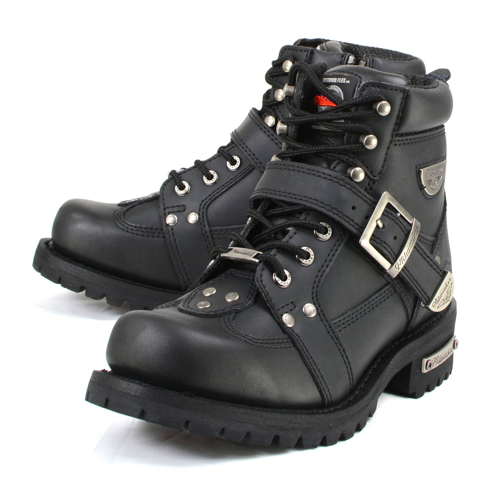 MMCC MB433 Men's Road Captain Black Leather Biker Boots - Riding Footwear