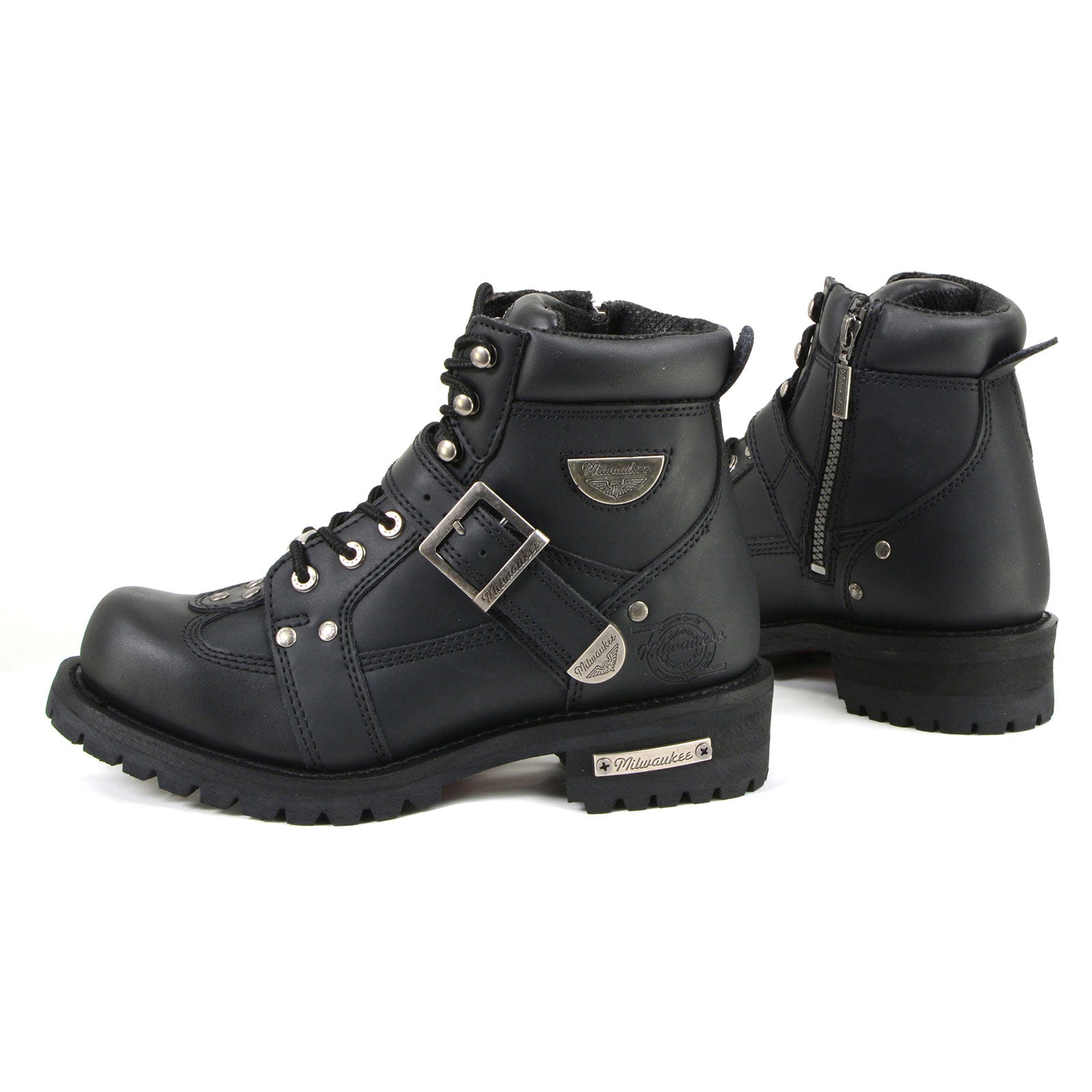 MMCC MB433 Men's Road Captain Black Leather Biker Boots - Riding Footwear