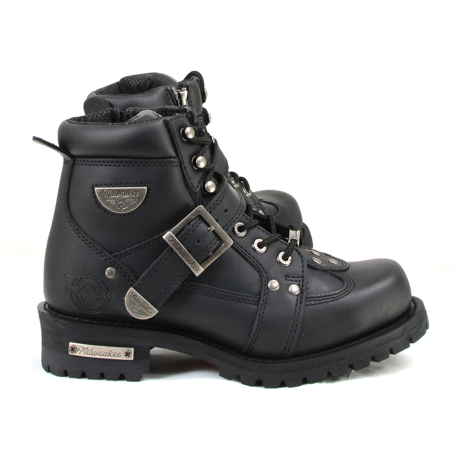 MMCC MB433 Men's Road Captain Black Leather Biker Boots - Riding Footwear