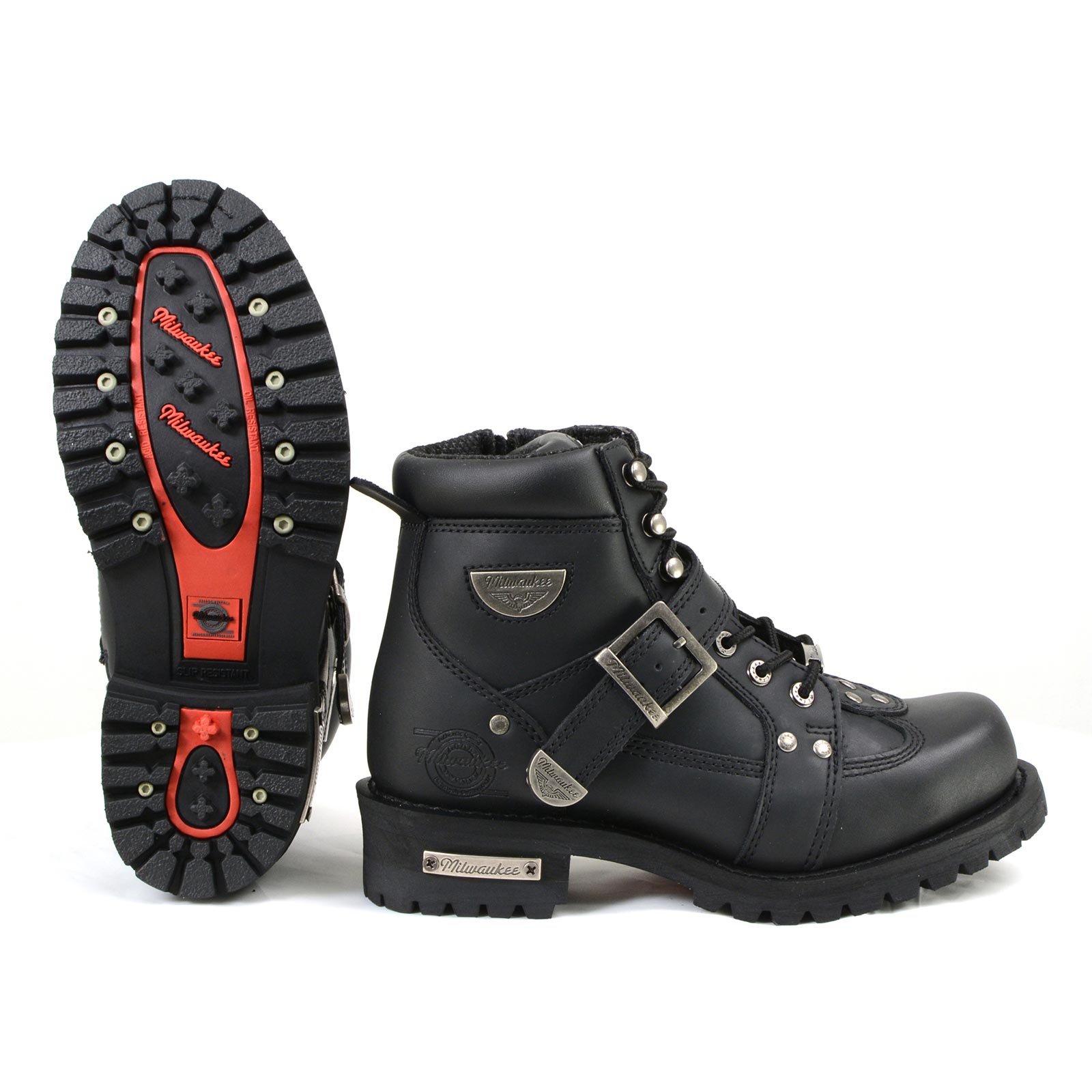 MMCC MB433 Men's Road Captain Black Leather Biker Boots - Riding Footwear