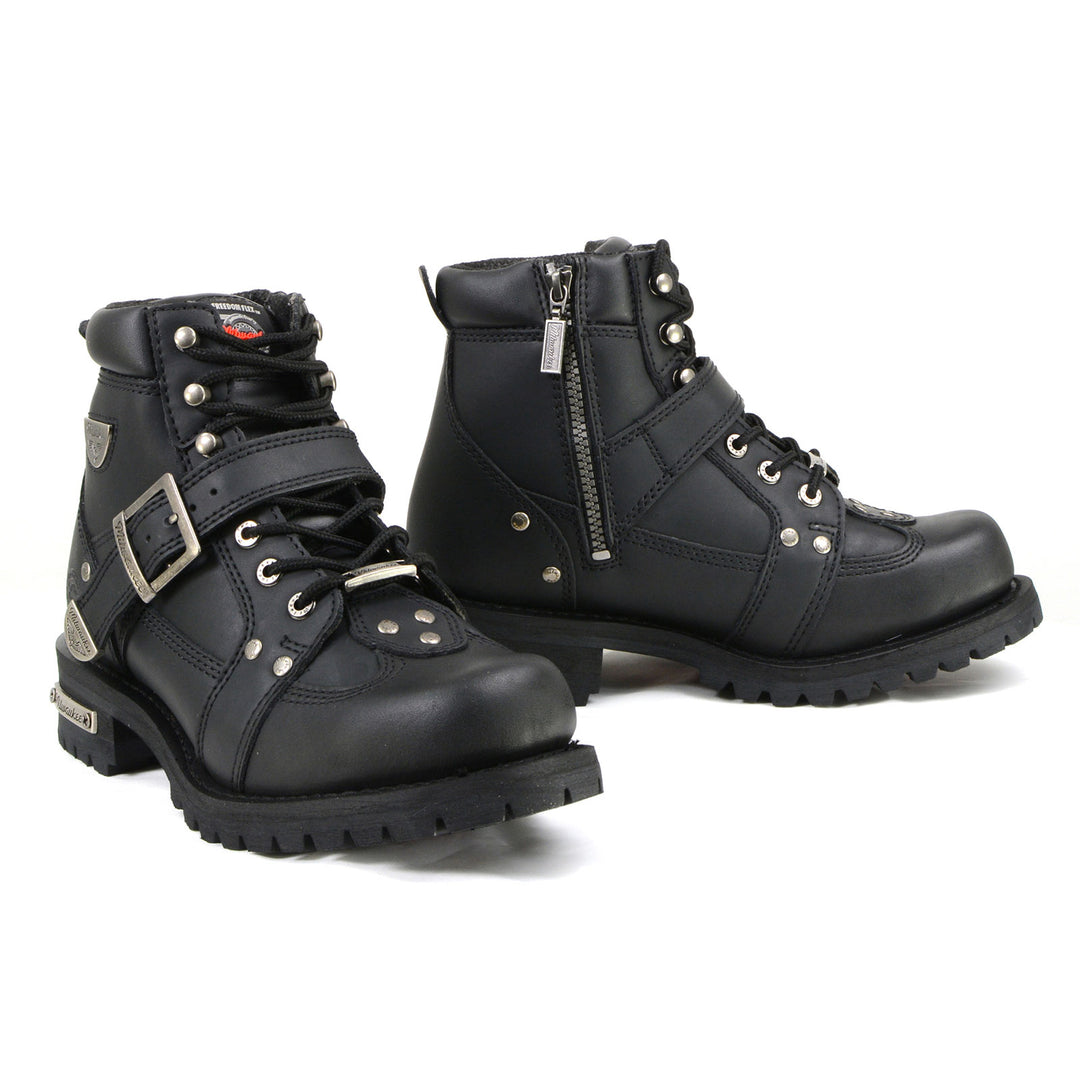 MMCC MB433 Men's Road Captain Black Leather Biker Boots - Riding Footwear