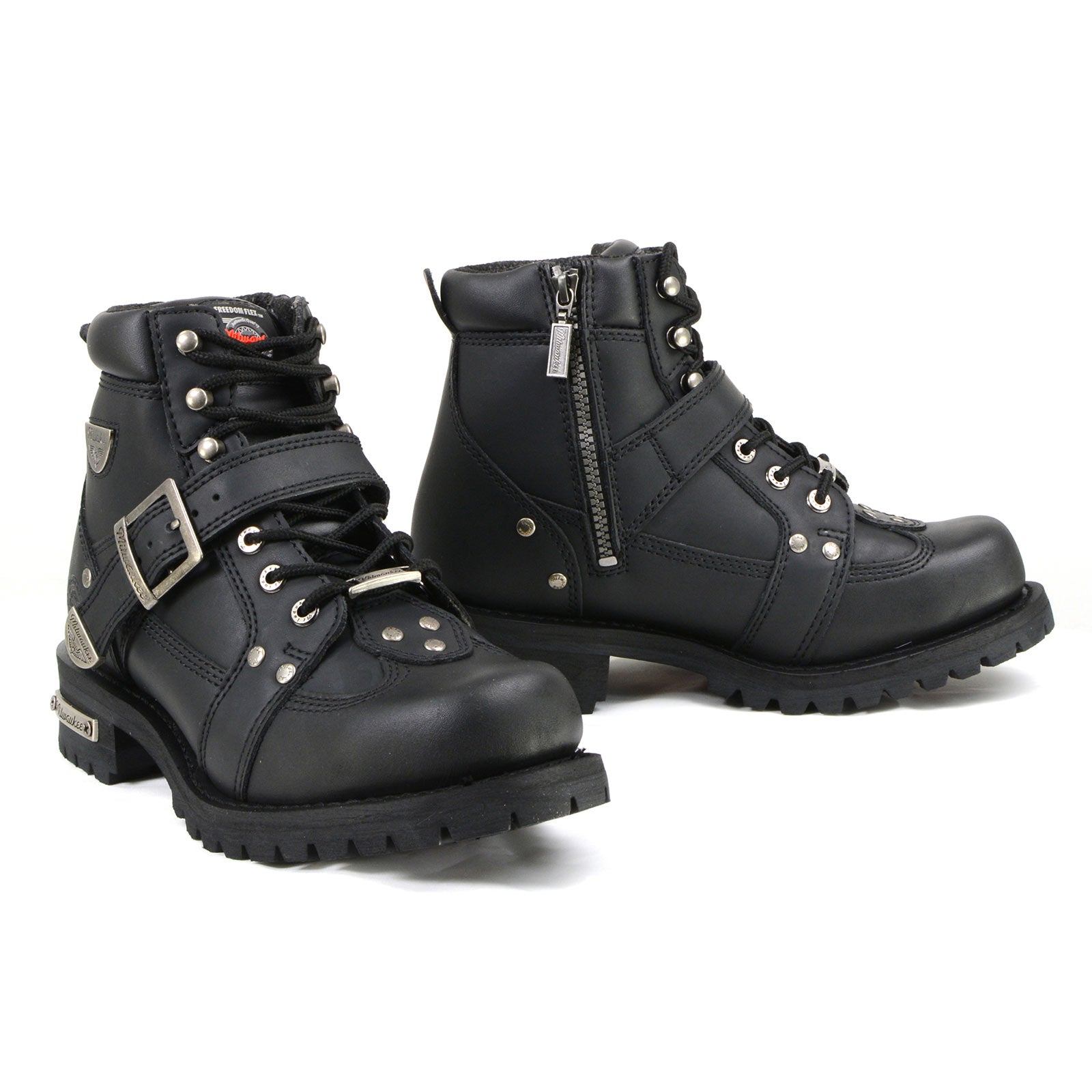 MMCC MB433 Men's Road Captain Black Leather Biker Boots - Riding Footwear