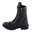 Milwaukee Leather MBL9301 Women's Black Leather Lace-Up Motorcycle Biker Riding Boots with Side Zipper Entry