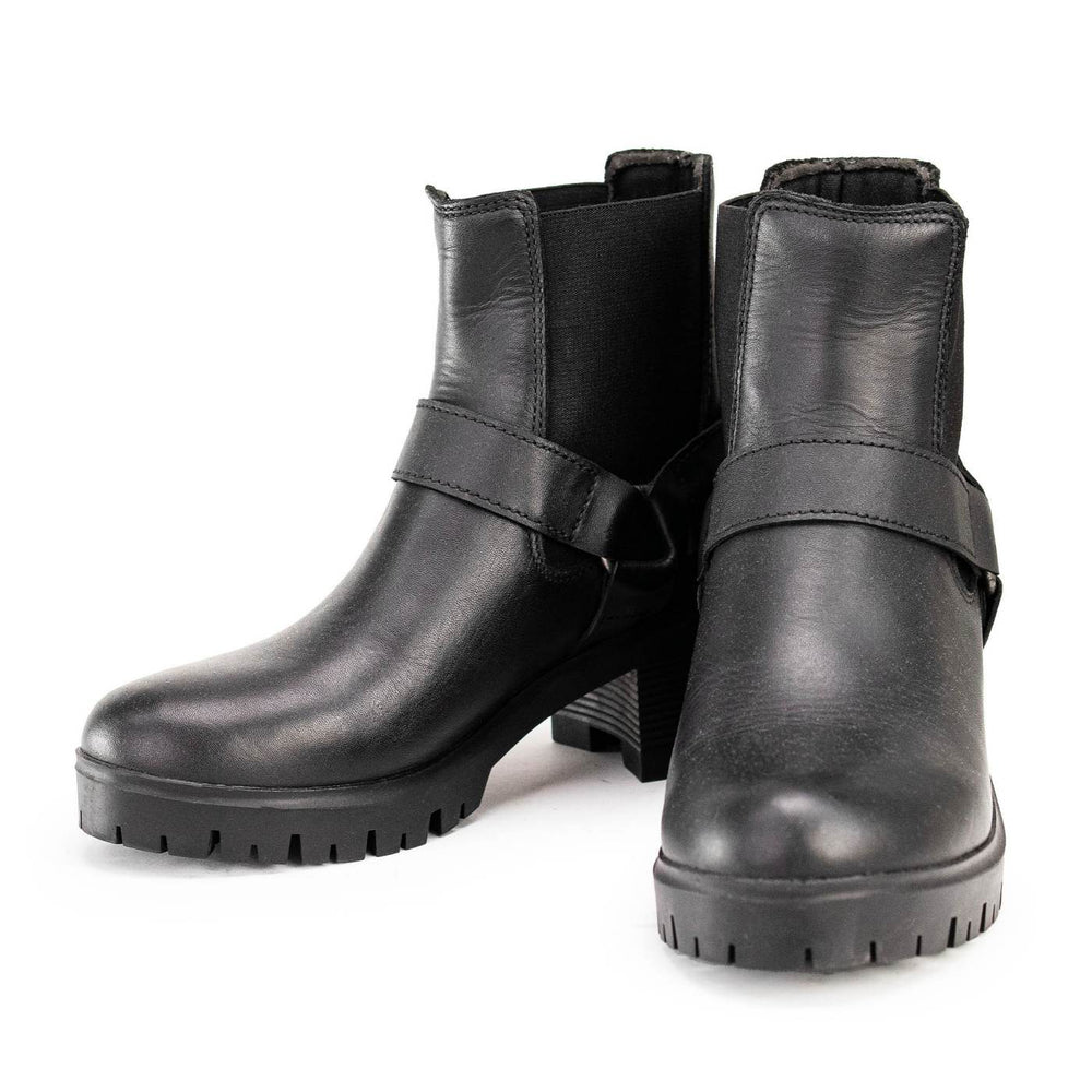 Milwaukee Leather Women's Black Braid Black Leather Ankle Fashion Boots with Elastic Panel and Block Heel - MBL9331