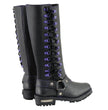 Milwaukee Leather Women's Black 14-inch Leather Harness Motorcycle Boots with Purple Accent Lacing MBL9366
