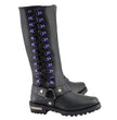 Milwaukee Leather Women's Black 14-inch Leather Harness Motorcycle Boots with Purple Accent Lacing MBL9366