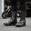 Milwaukee Leather Women's Premium Leather Motorcycle Riding Boots - Lace-To-Toe Harness - Zipper Closure - MBL9391