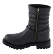 Milwaukee Leather MBL9399 Women's 9-Inch Triple Buckle Black Leather Harness Biker Boots w/ Side Zipper