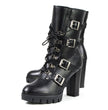 Milwaukee Leather MBL9459 Women's Premium Black Leather Buckles Platform Fashion Boots with Lace-Up Closure