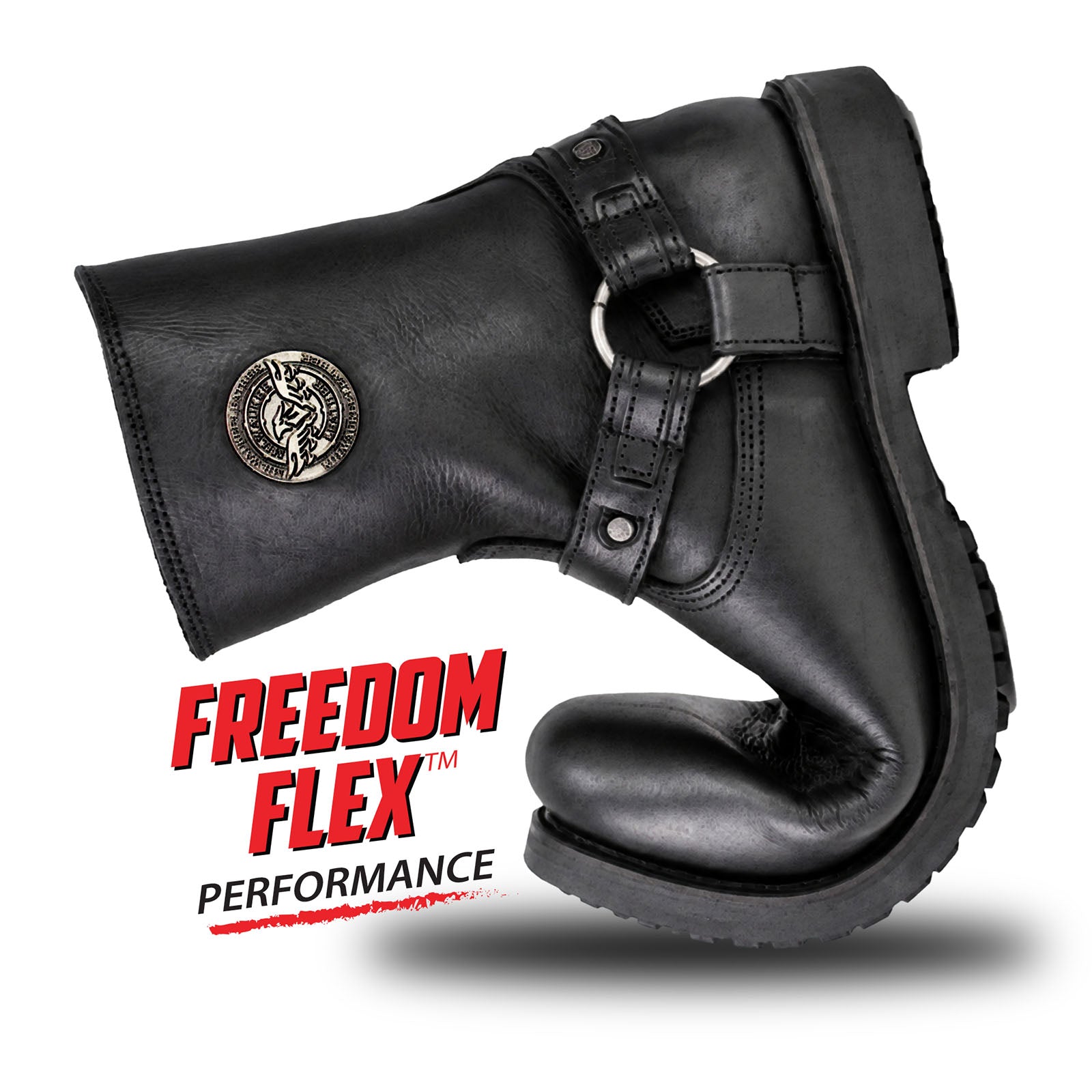 Milwaukee Leather MBM9042 Men's Black Ruf Leather Short Harness Motorcycle Boots w/ Inside Zipper