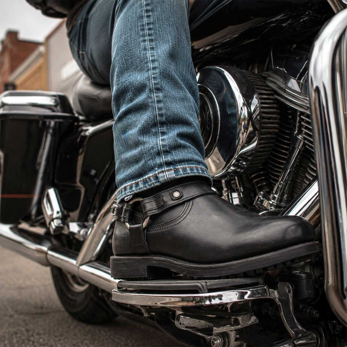 Milwaukee Leather MBM9042 Men's Black Ruf Leather Short Harness Motorcycle Boots w/ Inside Zipper