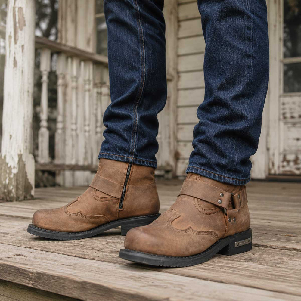 Milwaukee Leather Men's Copper Ridge Brown Suede Harness Boots, MBM9053
