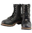 Milwaukee Leather Men's Classic Black Leather Lace-Up Logger Boots w/ Side Zipper MBM9095