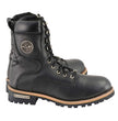 Milwaukee Leather Men's Classic Black Leather Wide Width Lace-Up Logger Boots w/ Side Zipper MBM9095W