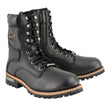 Milwaukee Leather Men's Classic Black Leather Lace-Up Logger Boots w/ Side Zipper MBM9095