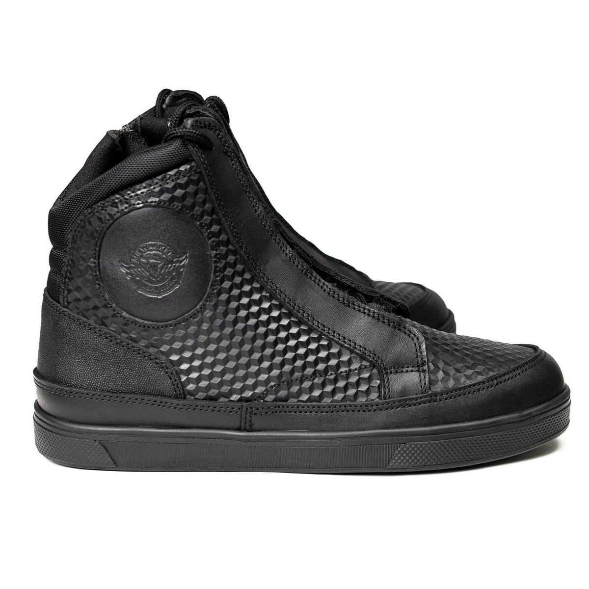 Milwaukee Leather Men's Black Leather Diamond Patterned Reinforced Street Biker Riding Shoes w/ Ankle Support - MBM9104