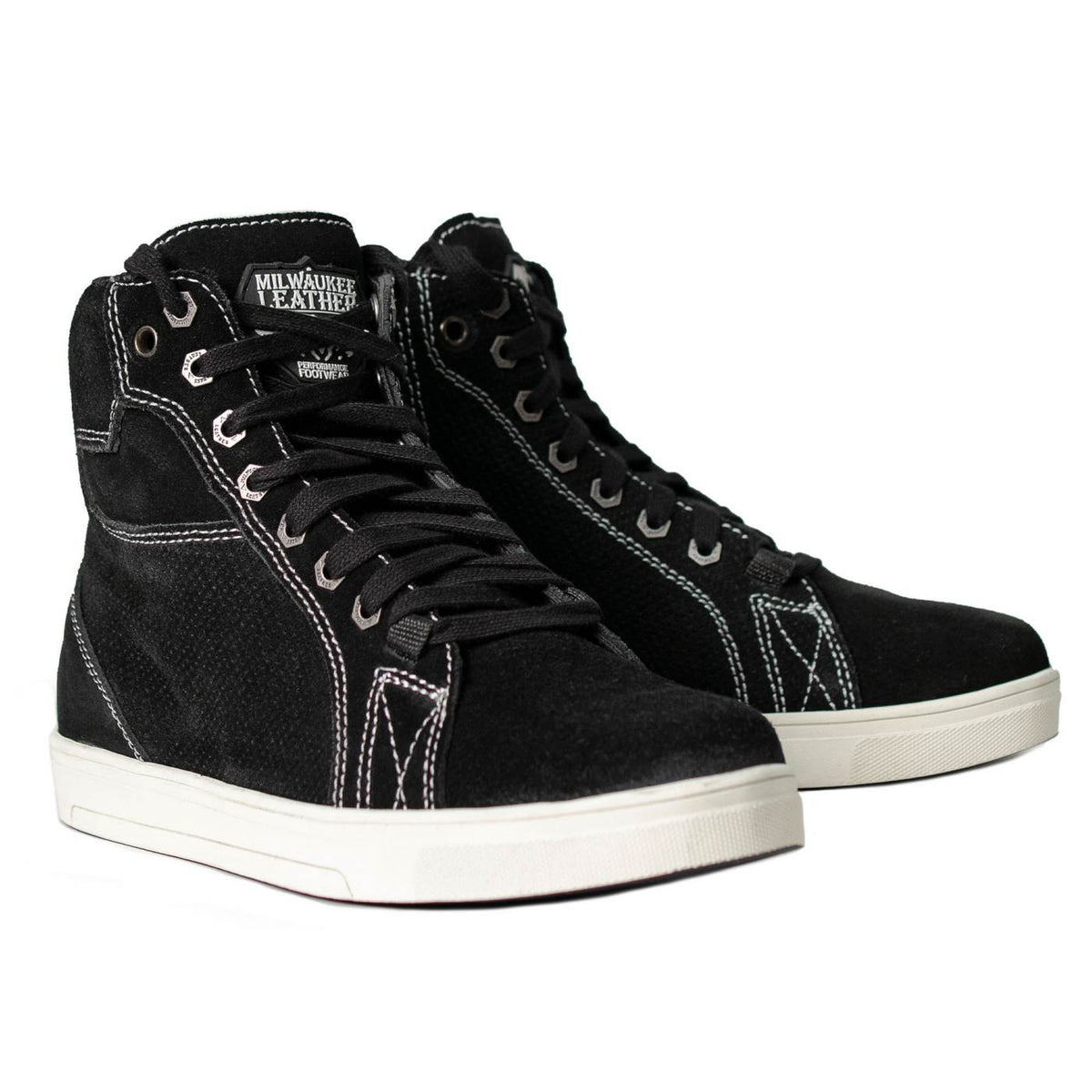 Milwaukee Leather Men's Roadstitch Black Suede Reinforced Street Riding Shoes w/ White Stitching - MBM9107