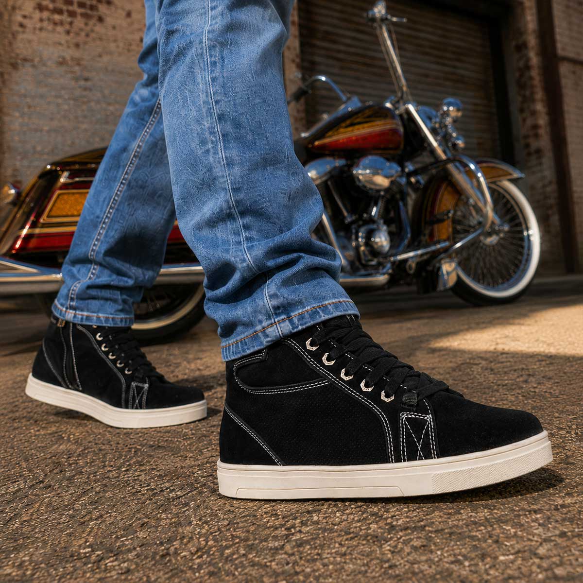 Milwaukee Leather Men's Black Suede Street Riding Shoes, MBM9106