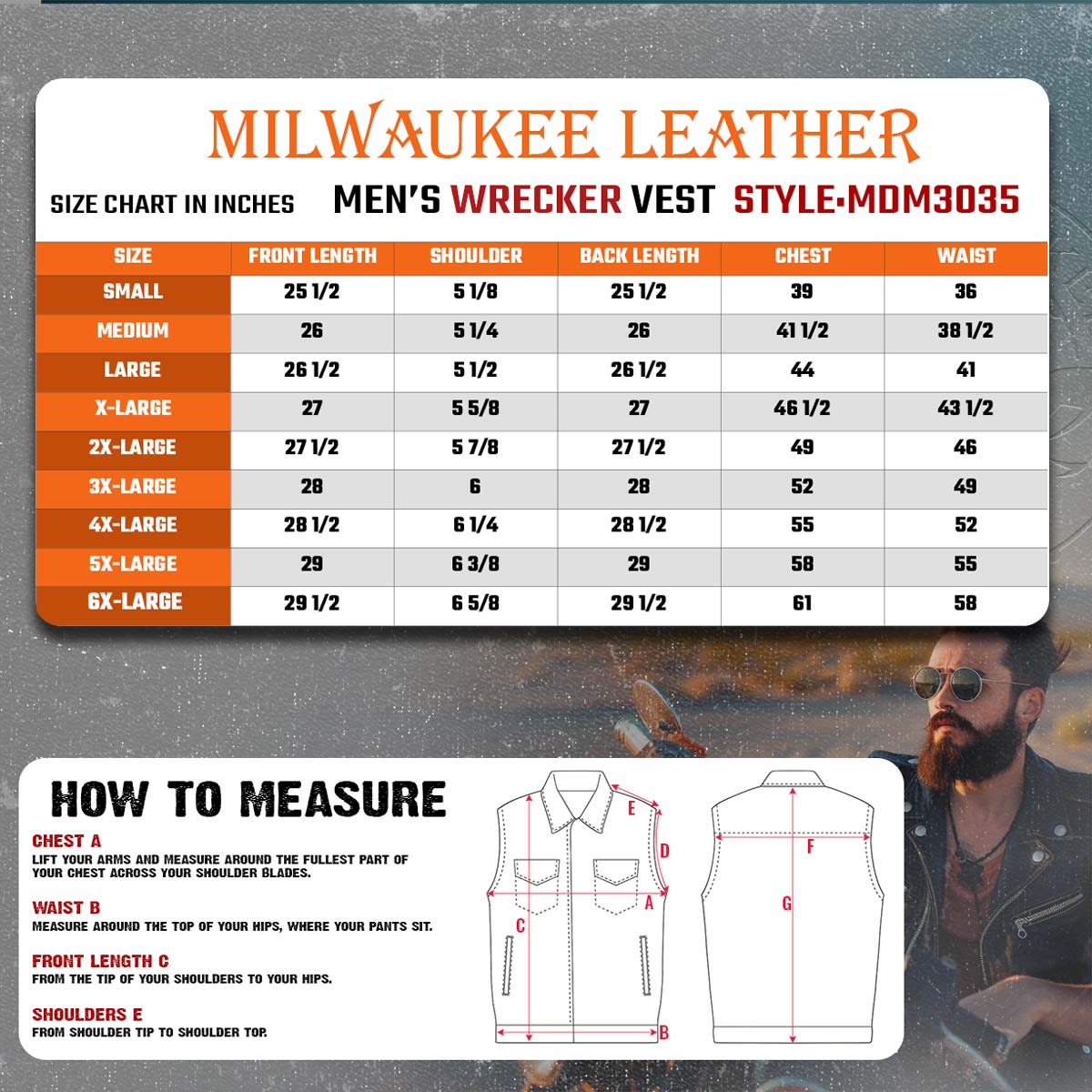 Milwaukee Leather MDM3035 Men’s Wrecker Club Vest – Black Denim & Leather, Diamond Quilt, White Stitch