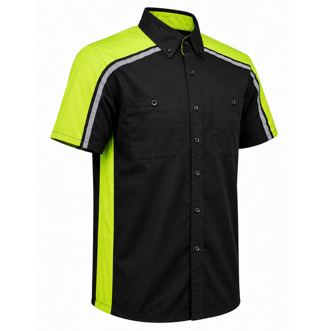 Milwaukee Motorcycle Clothing Co. Men’s Blk/Green Mechanic Work Shirt – w / Reflective Strip, Rider‑Built MDM11604