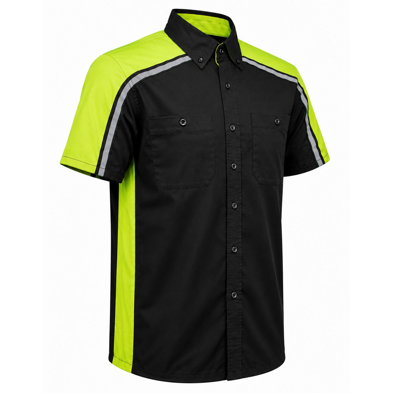 Milwaukee Motorcycle Clothing Co. Men’s Blk/Green Mechanic Work Shirt – w / Reflective Strip, Rider‑Built MDM11604